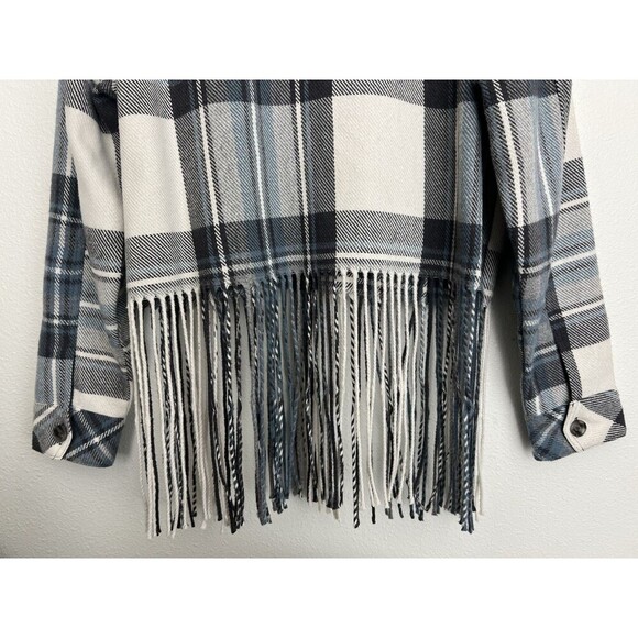 Idyllwind Boho Western Shacket Jacket L Cropped Plaid Fringe Cowgirl Festival - Picture 7 of 10
